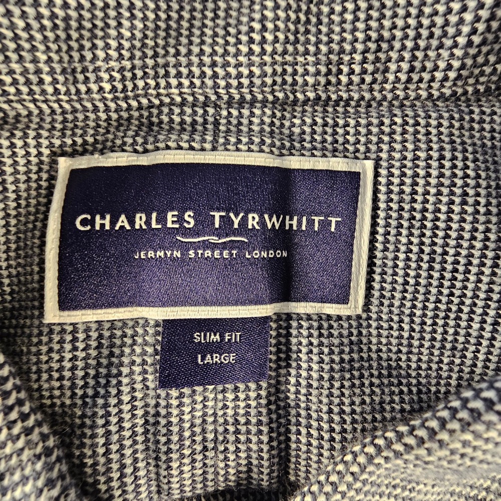 Charles‎ Tyrwhitt Mens Slim Fit Flannel Shirt Blue Puppytooth Dobby NWT L - Picture 7 of 9